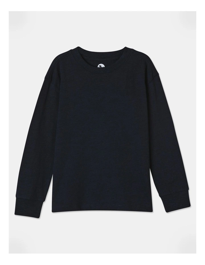 Essentials Long Sleeve Plain T-shirt in Navy