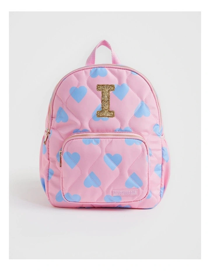 Quilted Initial "I" Backpack in Pink