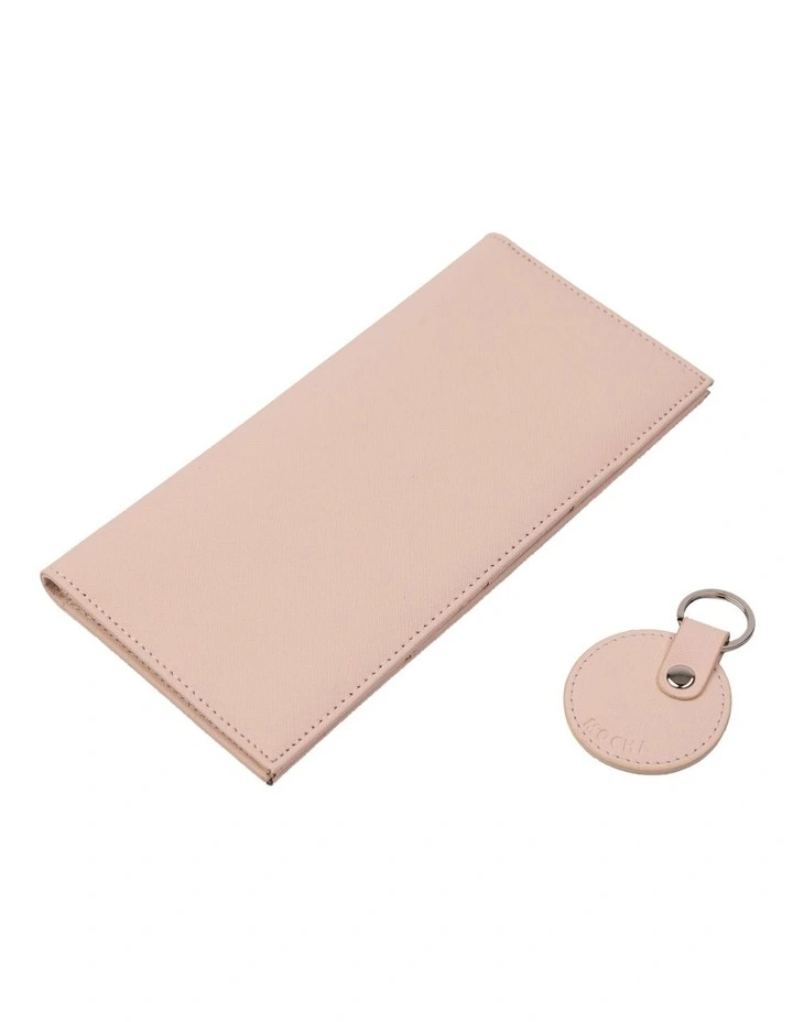 Jane Leather Slim Travel Wallet Keyring Gift Pack in Blush