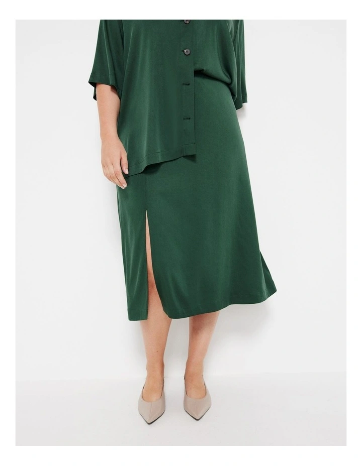 The Draped Midi Skirt in Dark Green
