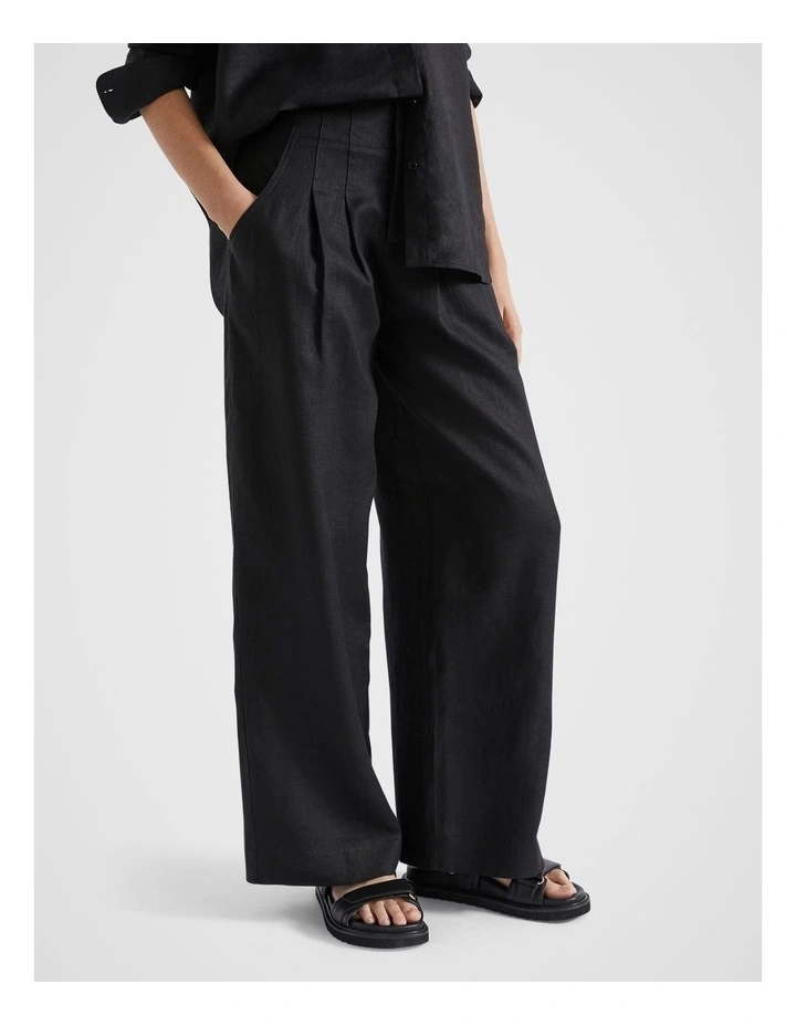Core Linen Palazzo Pant in Black