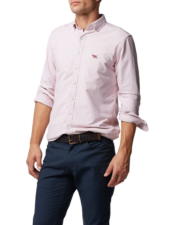 Gunn Oxford Stripe Sports Fit Shirt in Port
