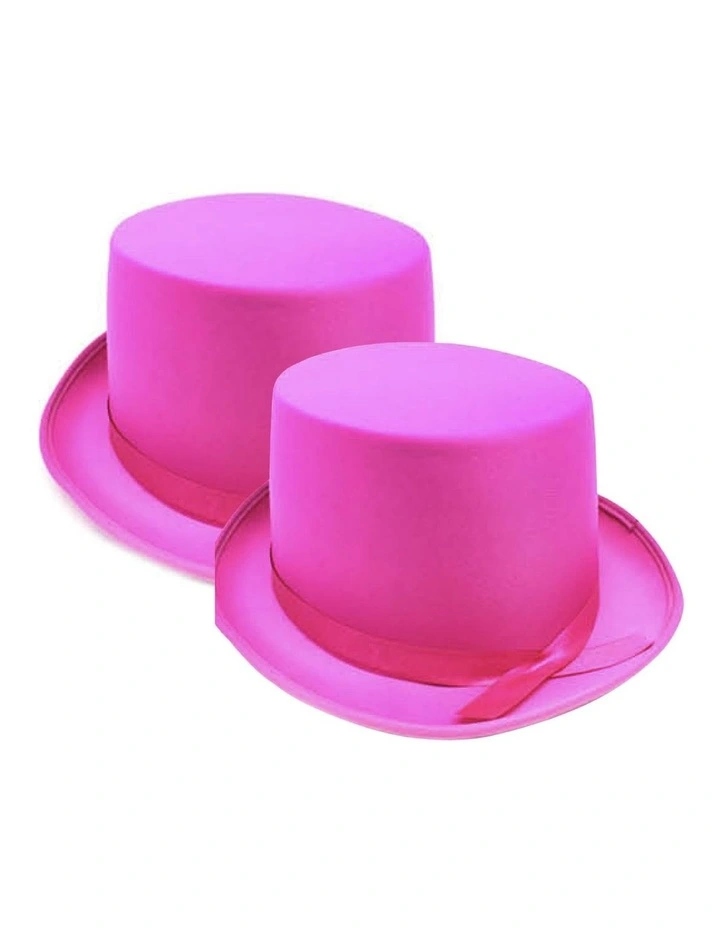 Satin Top Hat x2 in Hot Pink