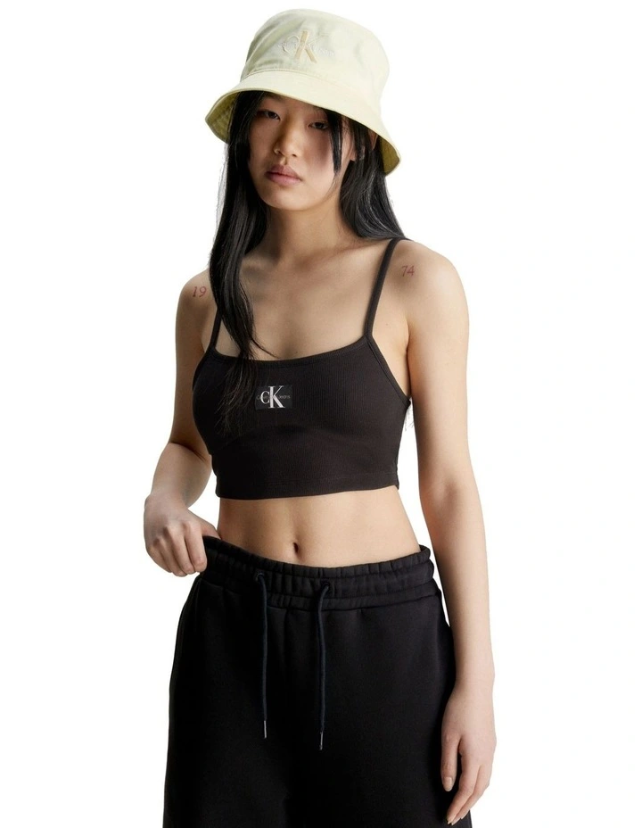 Badge Rib Bralette Top in Black