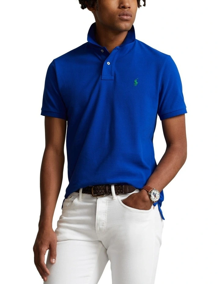 Custom Slim Fit Mesh Polo Shirt in Blue