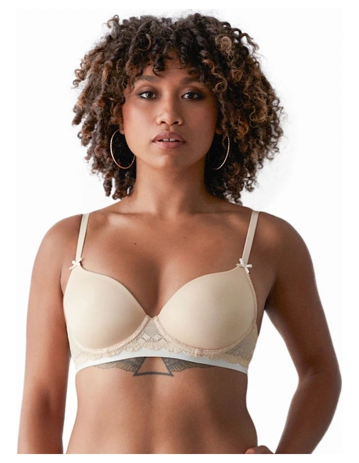 Geometric Lace Full Coverage Contour Bra in Toasted Almond/Pristine