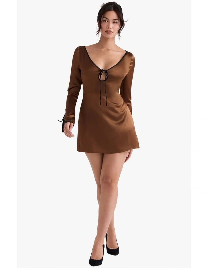 Sakina Satin Mini Dress in Brown