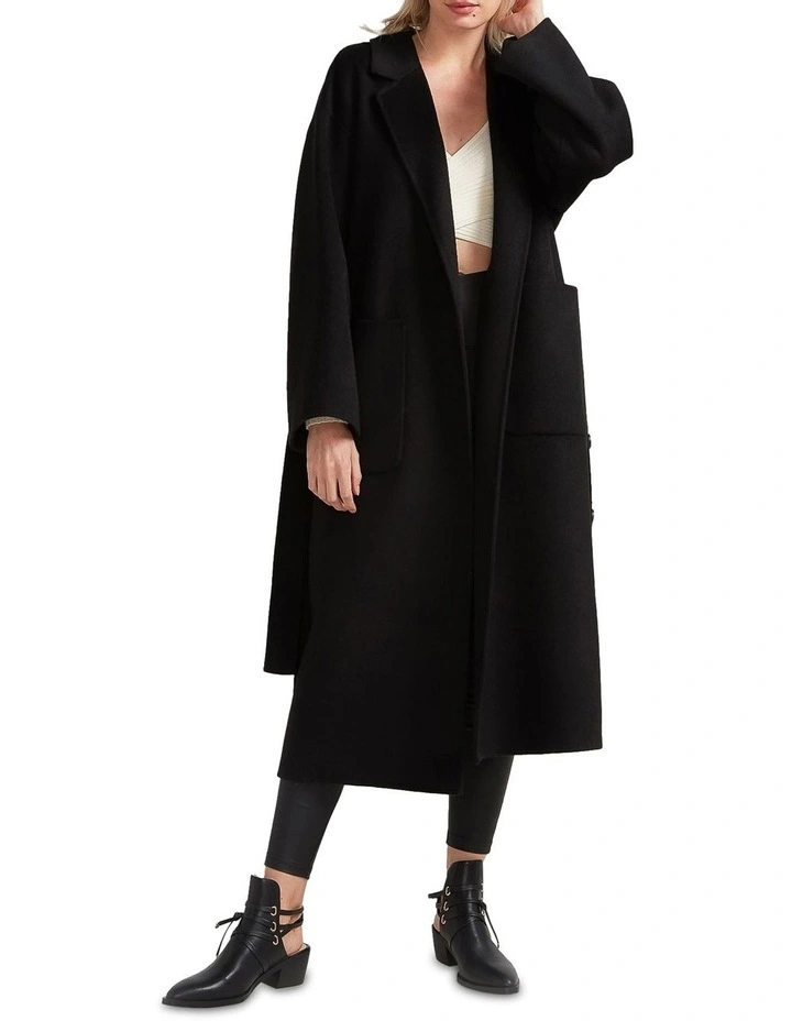 Wide Awake Split Hem Overcoat in Black