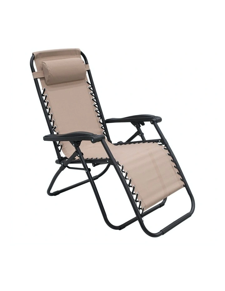 Zero Gravity Reclining Deck Lounge Sun Beach Chair Outdoor Folding Camping Beige