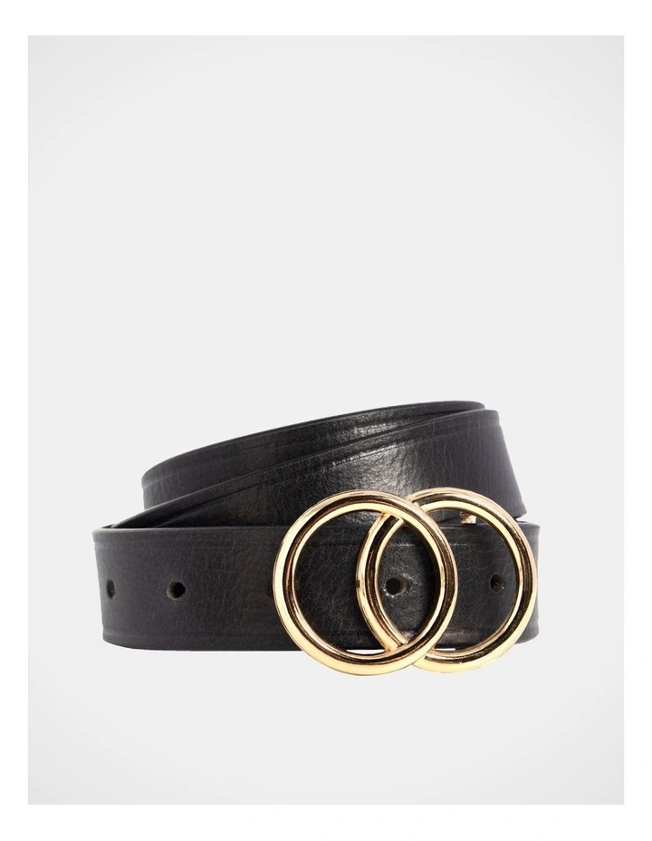Brittany Double Ring Leather Belt in Black