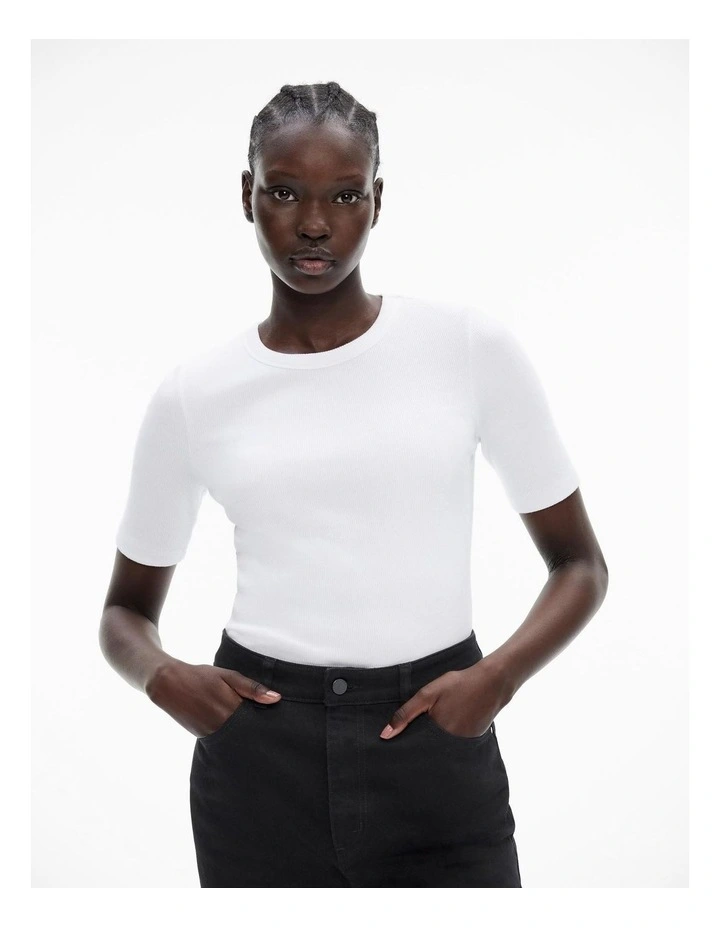 Crew Rib Tee in Pure White