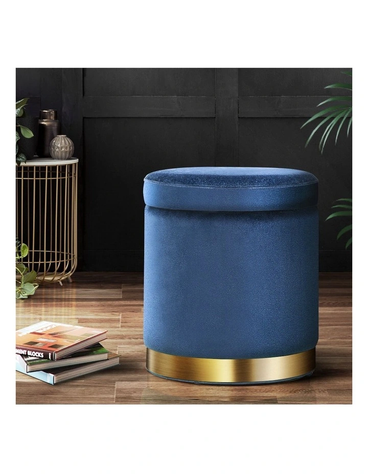 Ottoman Storage Round Foot Stool in Blue