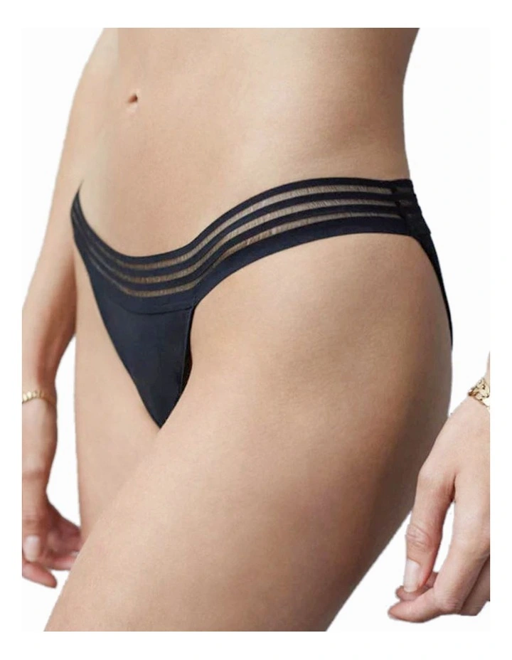 Stripe Elastic & Papertouch Cheeky Pant in Black