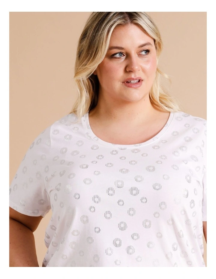 Organic Cotton Wardrobe Staple Short Sleeve Tee in White/Silver Spot