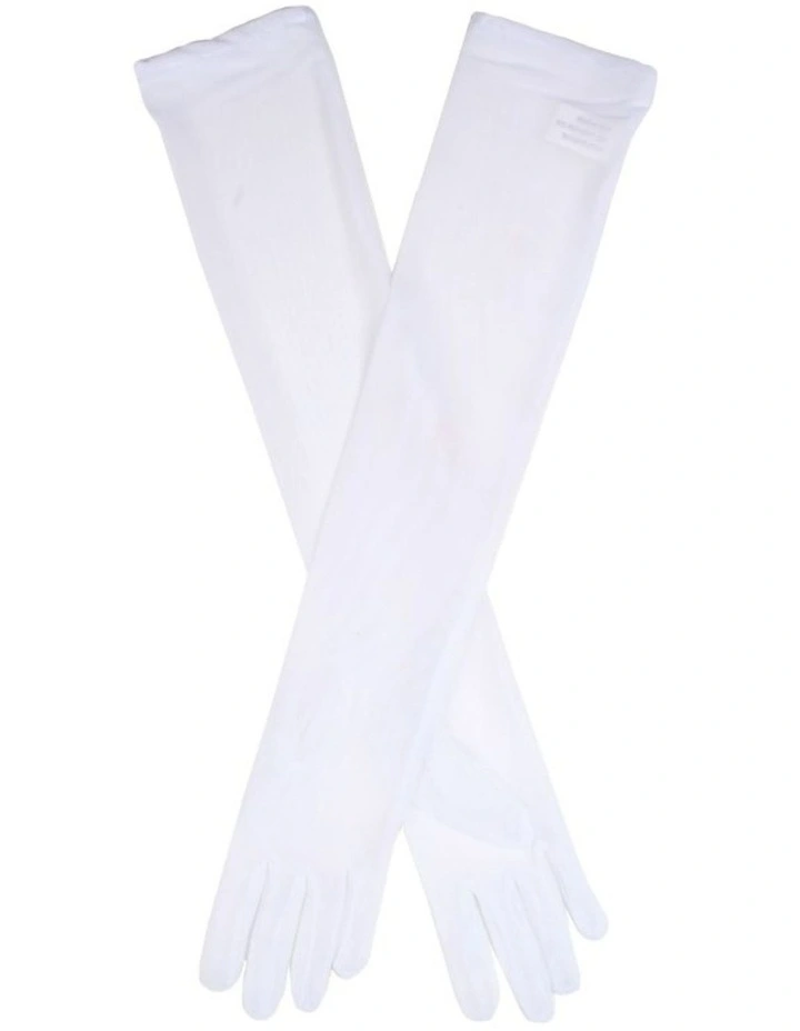 Long Sheer Tulle Gloves in White
