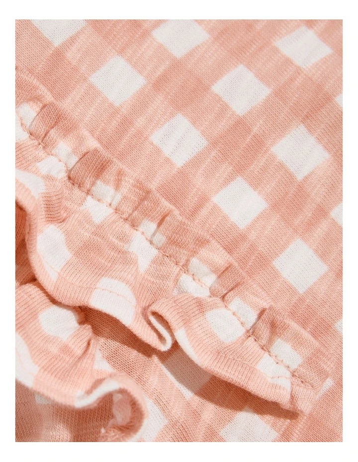 Organically Grown Cotton Gingham Long Sleeve Bodysuit in Pink Gingham