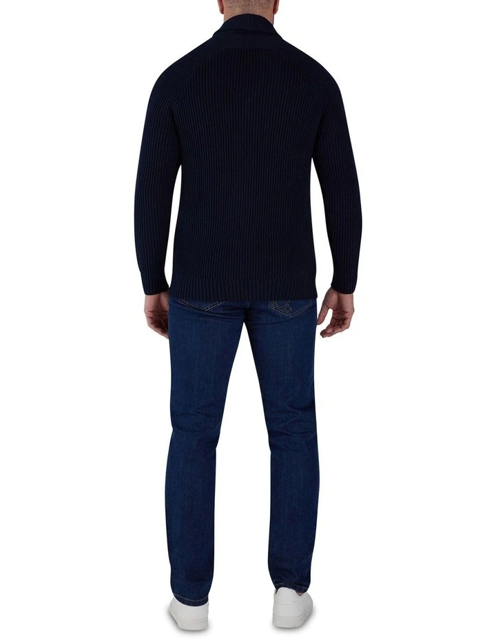 Button Up Shawl Cardigan in Navy