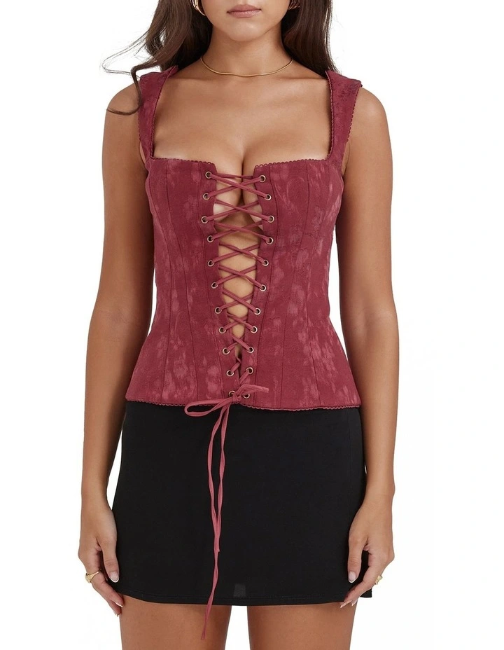 Parisa Floral Corset in Merlot