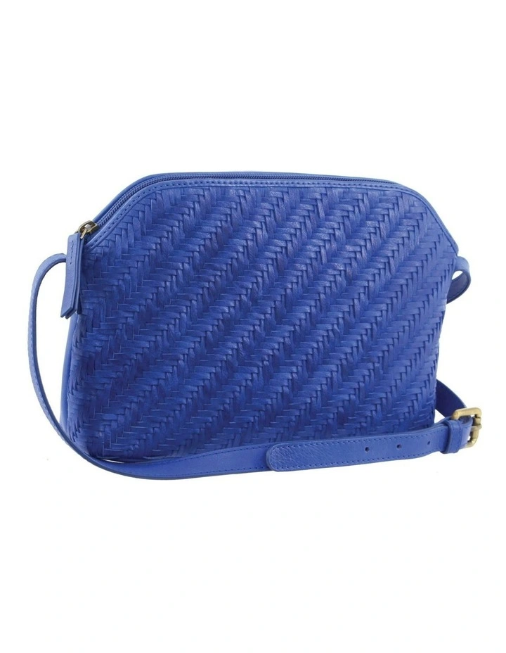Woven Embossed Leather Cross-Body Bag in Royal Blue