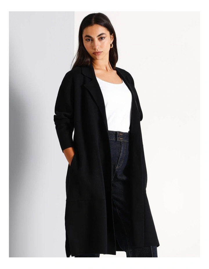 Double Faced Collar Revere Cardigan in Black