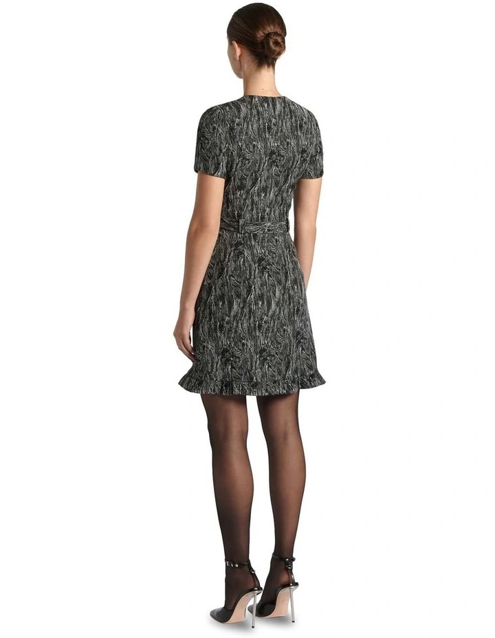 Jacquard Belted Mini Dress in Black/White