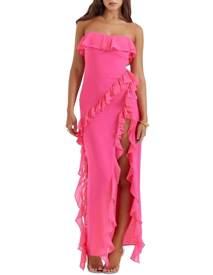 Sarina Ruffle Maxi Dress in Fuchsia
