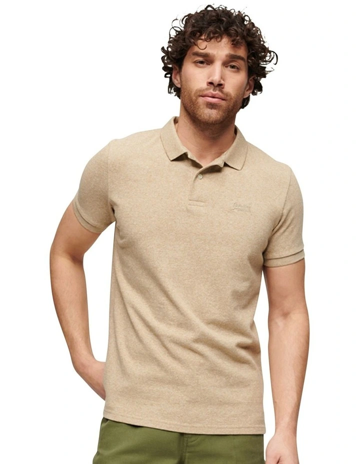Classic Pique Polo Shirt in Tan Brown Fleck Marl