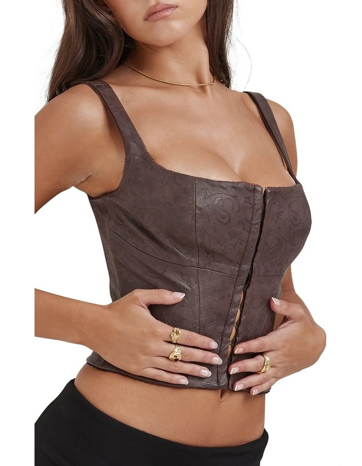 Pia Vegan Leather Corset in Brown
