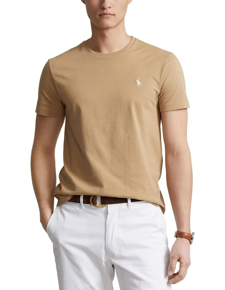 Custom Slim Fit Jersey Crewneck T-shirt in Beige