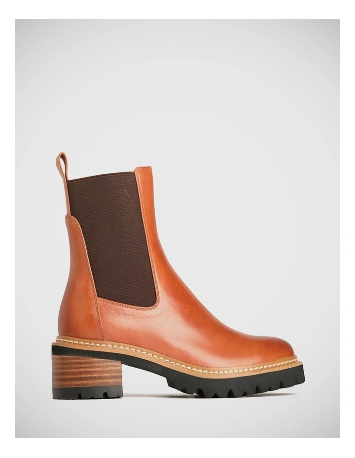 Linear Leather Ankle Boot in Brandy