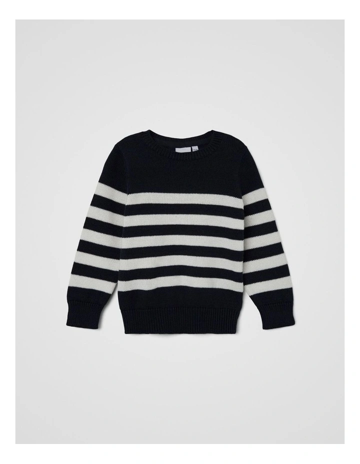 Simon Striped Knit Sweater in Dark Sapphire