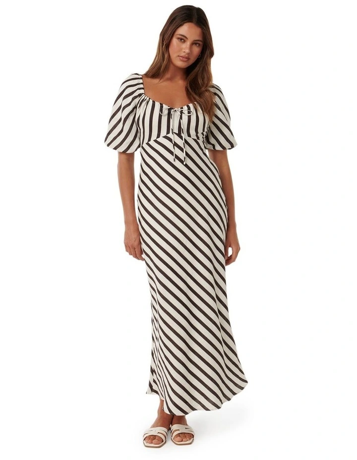 Angela Puff Sleeve Midi Dress in Multi