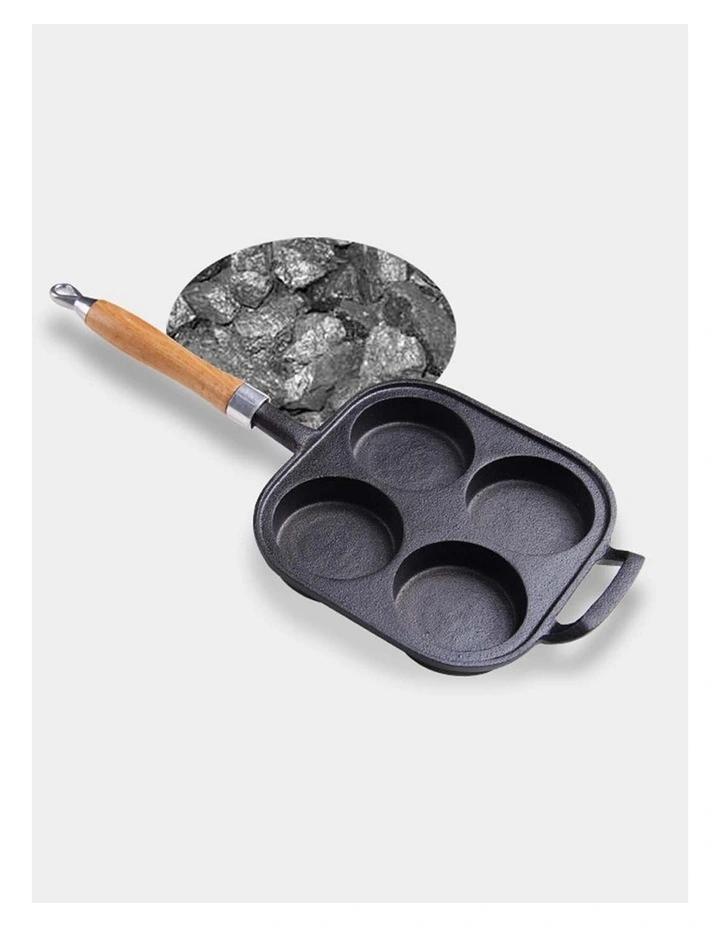 4 Mold Cast Iron Fry Pan in Black