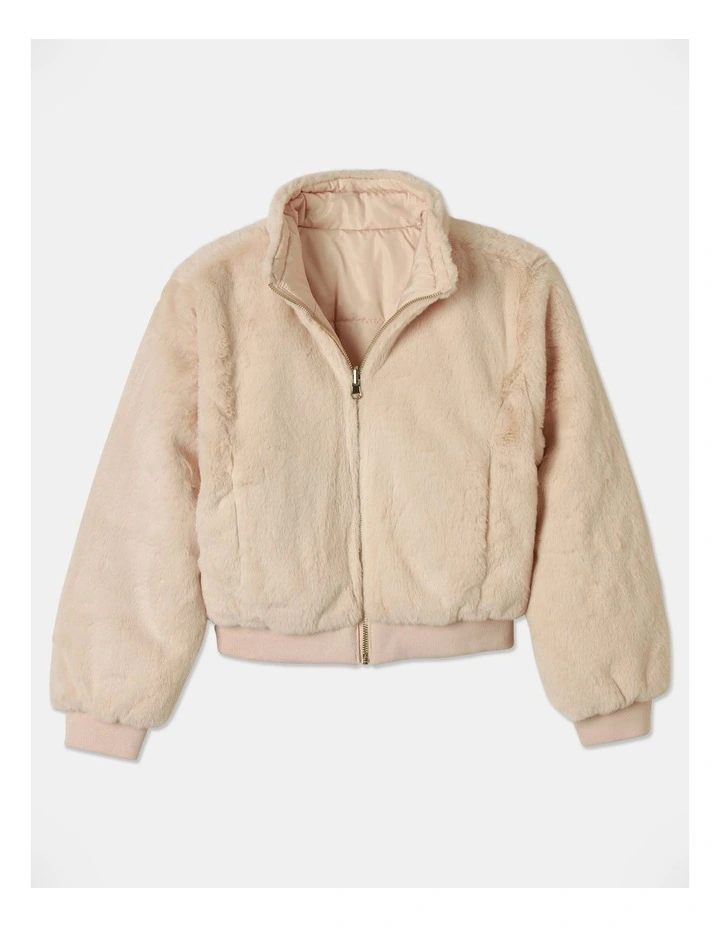 Fur Reversible Bomber Jacket in Beige