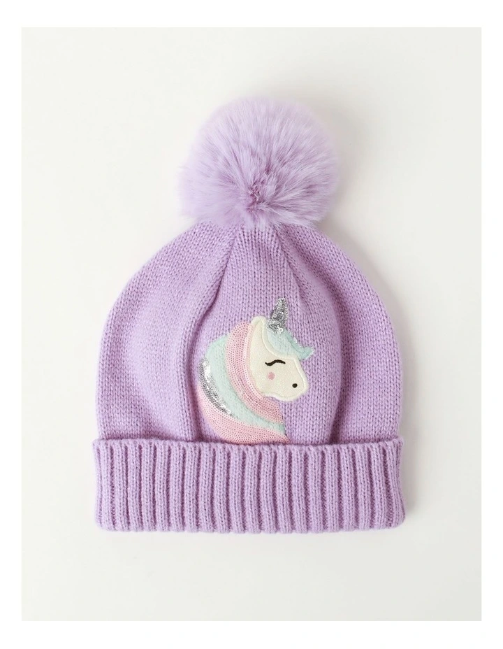 Unicorn Embelished Beanie in Lilac