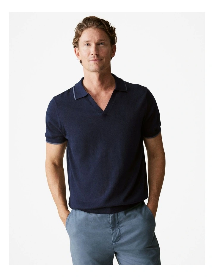 Merino Knit Polo in Navy