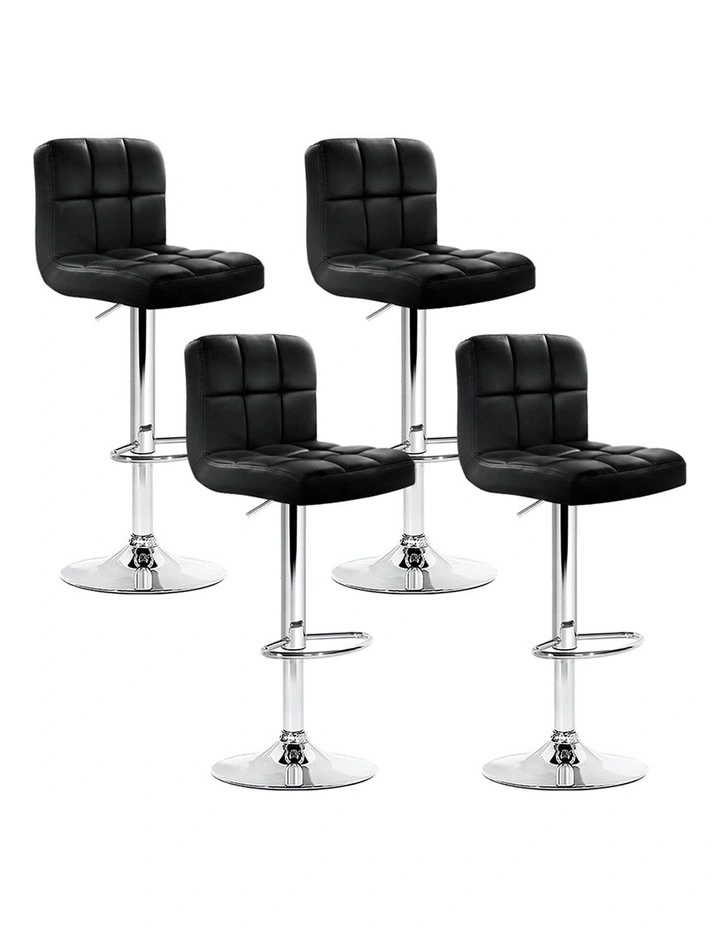 Leather 4x Bar Stools Kitchen Chairs in Black