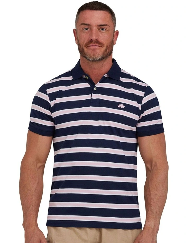 Tram Stripe Jersey Polo in Pink