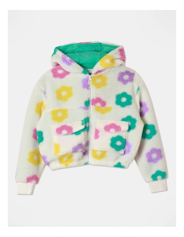 Cropped Sherpa Zip Thru Sweat Top in Vanilla