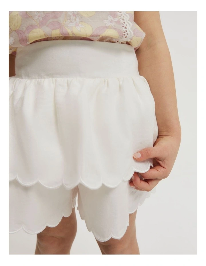 Scallop Linen Cotton Skort in Marshmallow