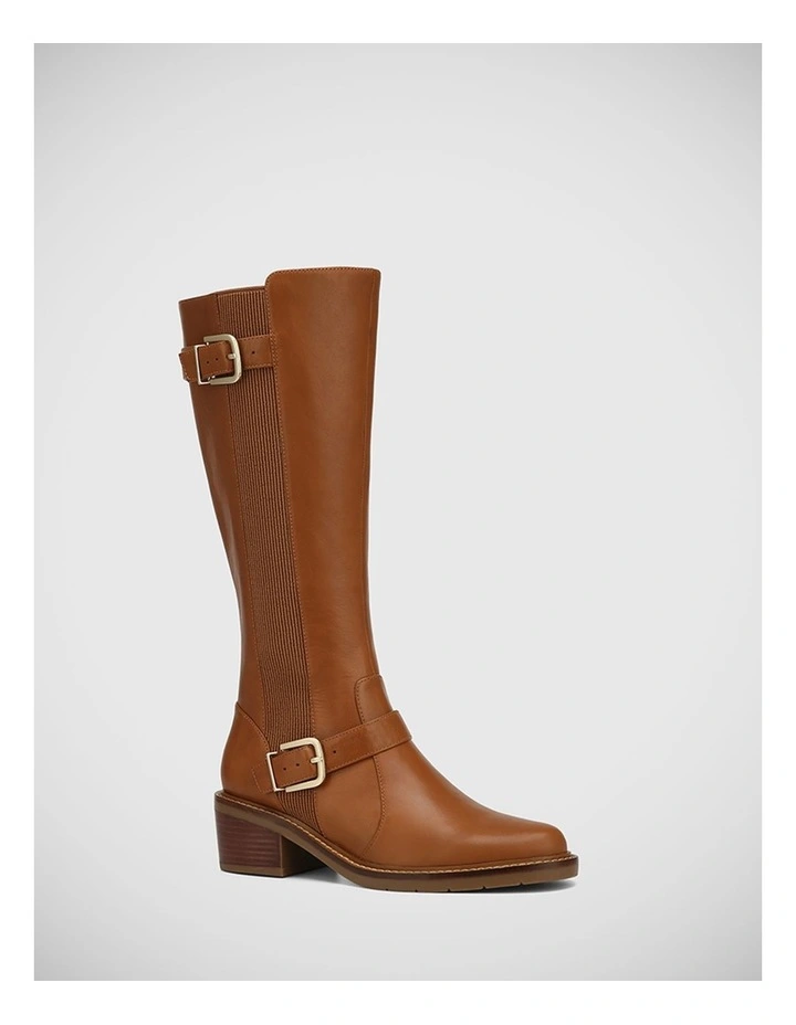 Bridey Leather Long Boot in Dark Cognac