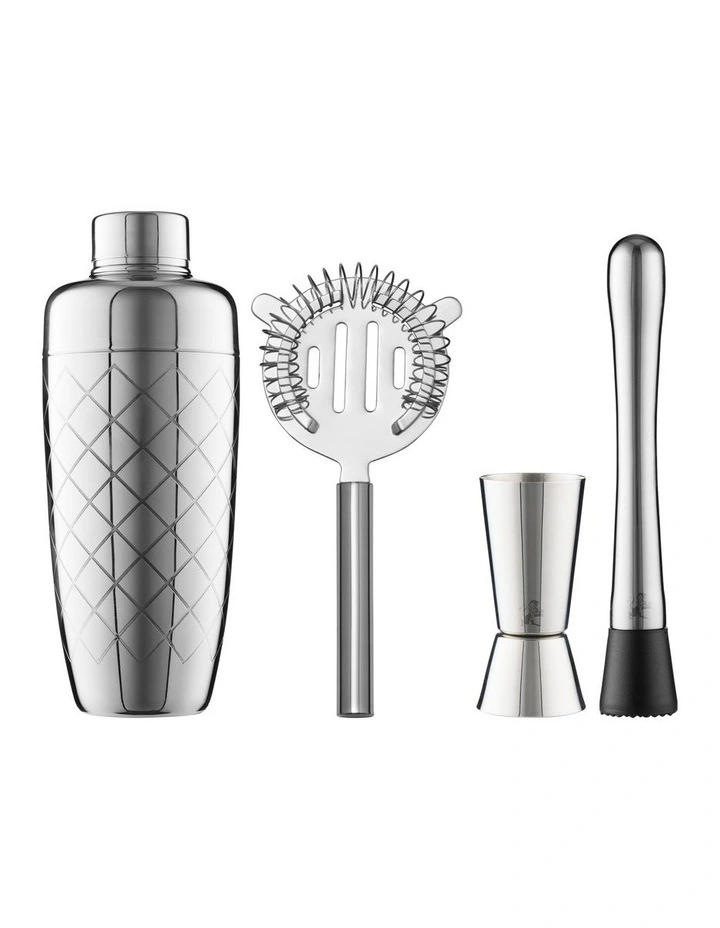 Cocktail & Co Lafayette Cocktail Set 4 Piece Gift Boxed in Silver