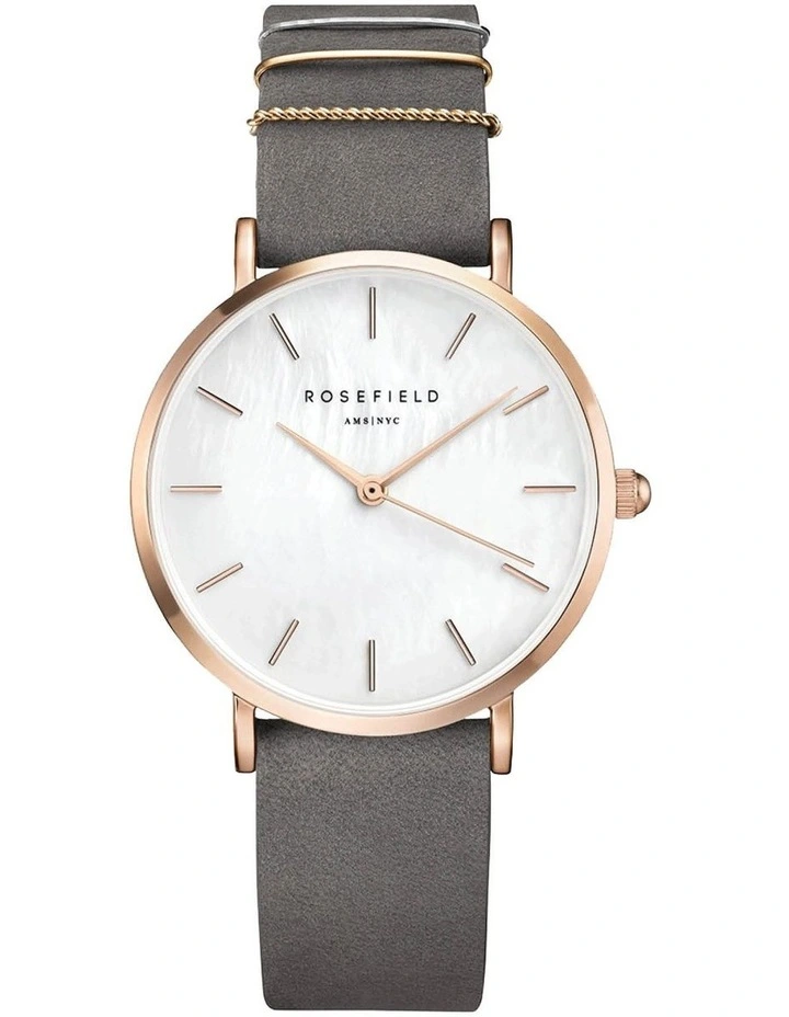 West Village MOP Dial Rosegold 33MM Grey Leather Analog Watch WEGR W75