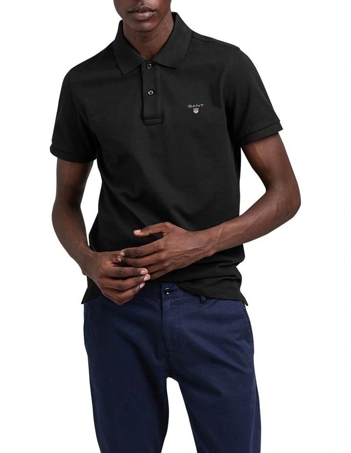 Solid Pique Rugger Polo in Black