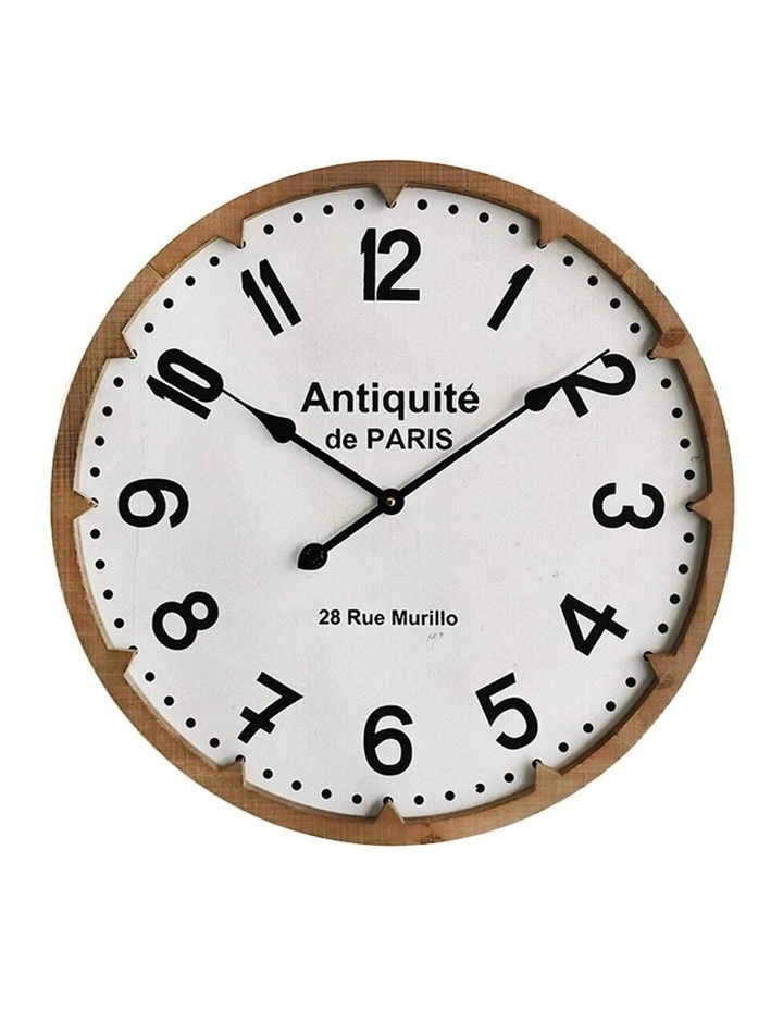 Large Wooden 'Antique De Paris' Wall Clock 60cm in White/Natural