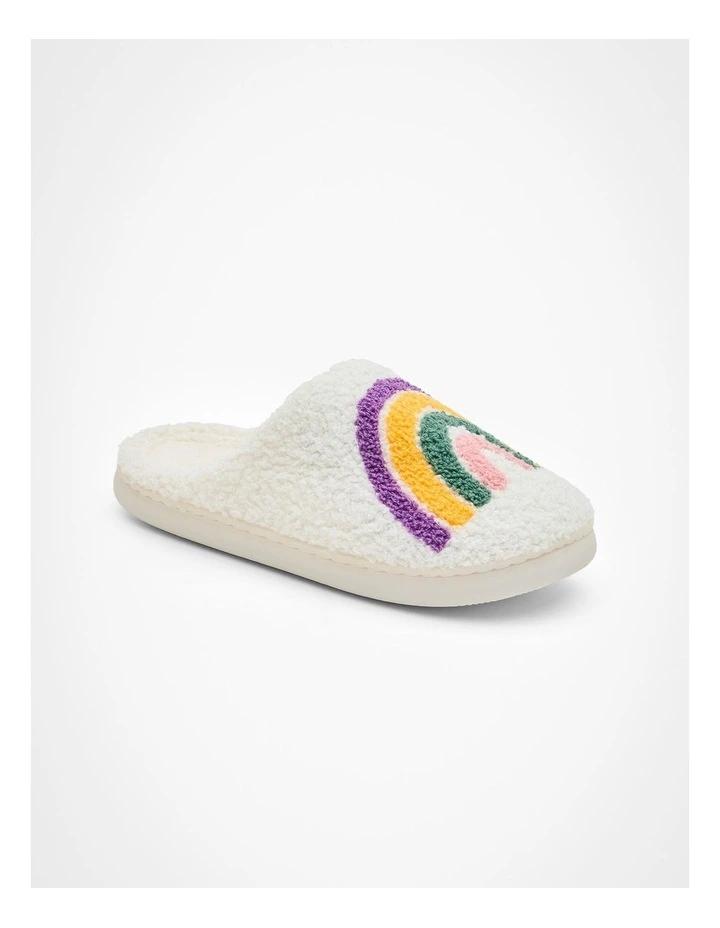 Fluffy Rainbow Slippers in White