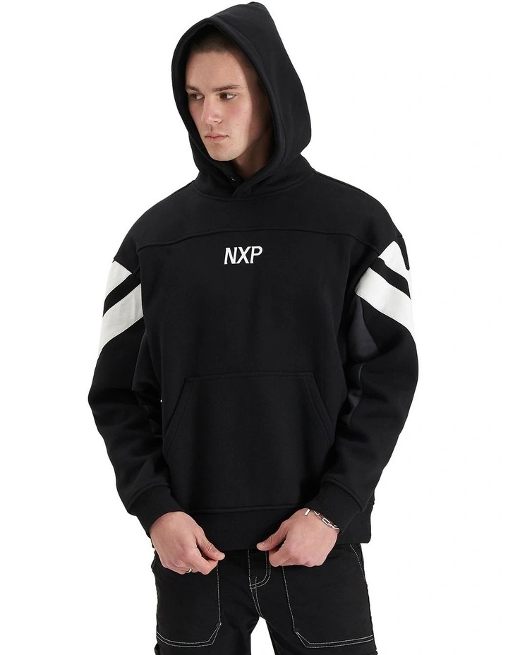 Atrium Heavy Box Fit Hooded Sweater in Jet Black