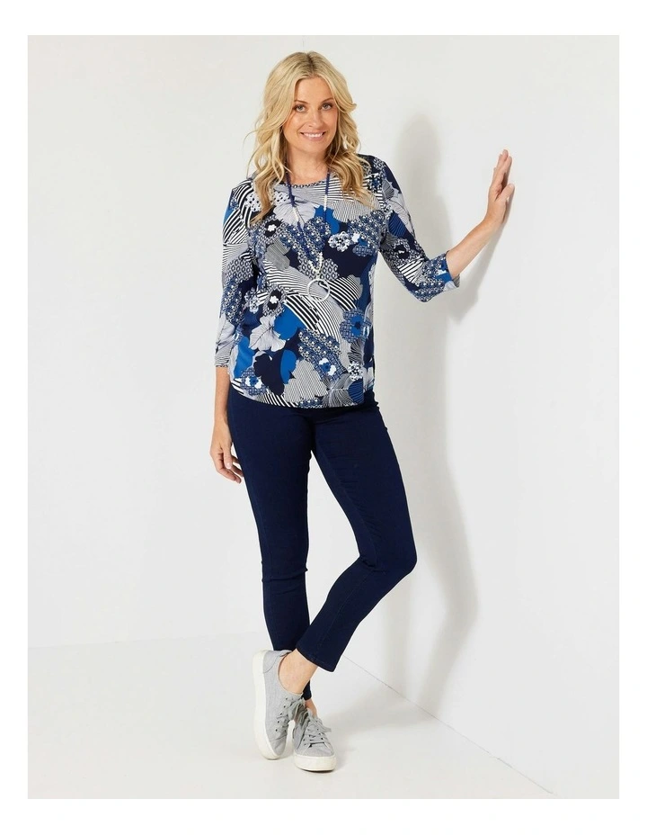 Tres Bien 3/4 Sleeve Top in Navy