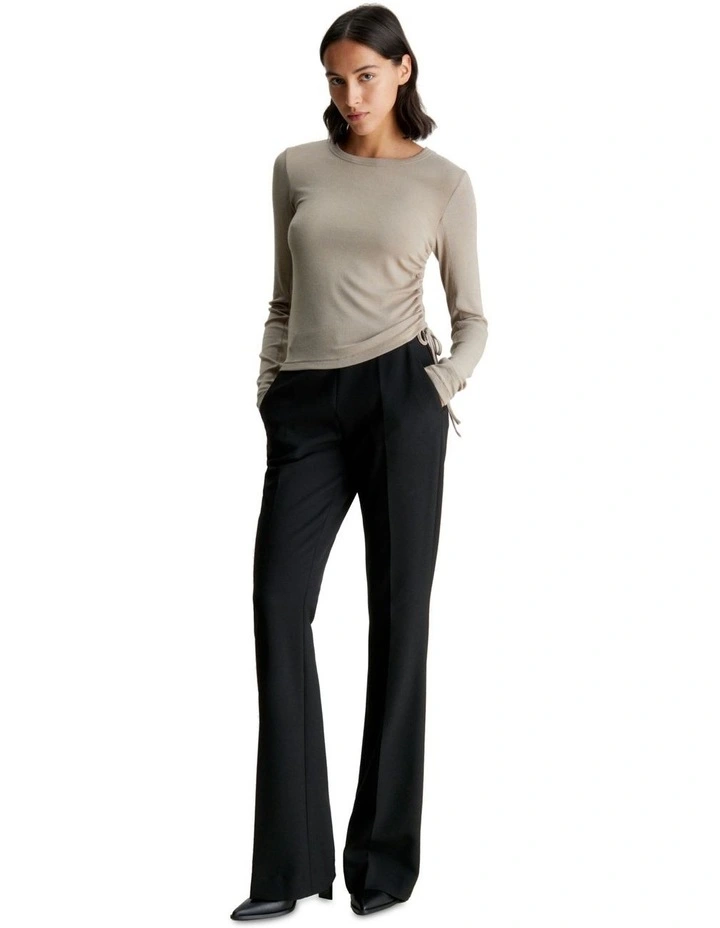 Modal Rib Gathered Long Sleeve Tee in Grey