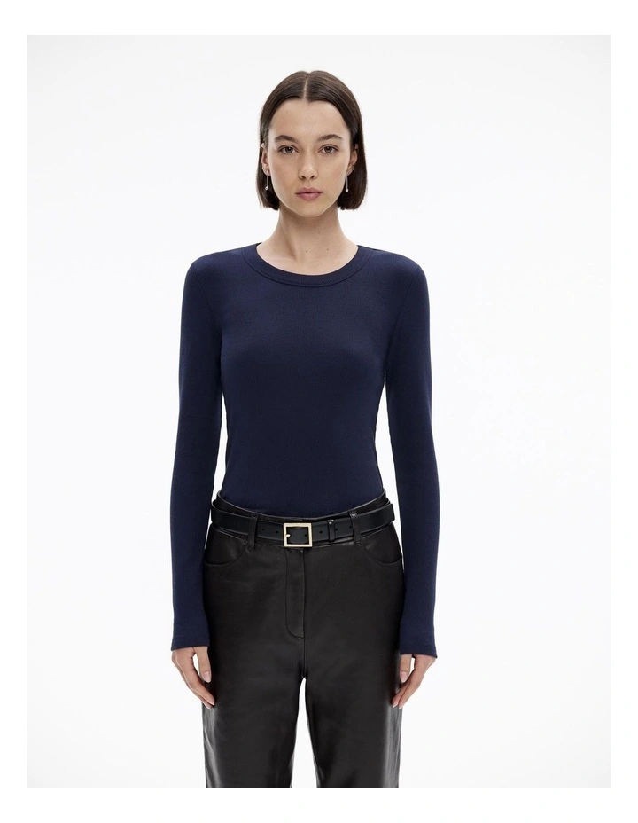 Cotton Long Sleeve Rib Top in Regatta Blue